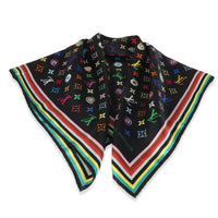 Black Multicolor Silk Murakami Eye Love Scarf