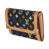 Black Multicolor Canvas Porte Monnaie Plat Coin Purse