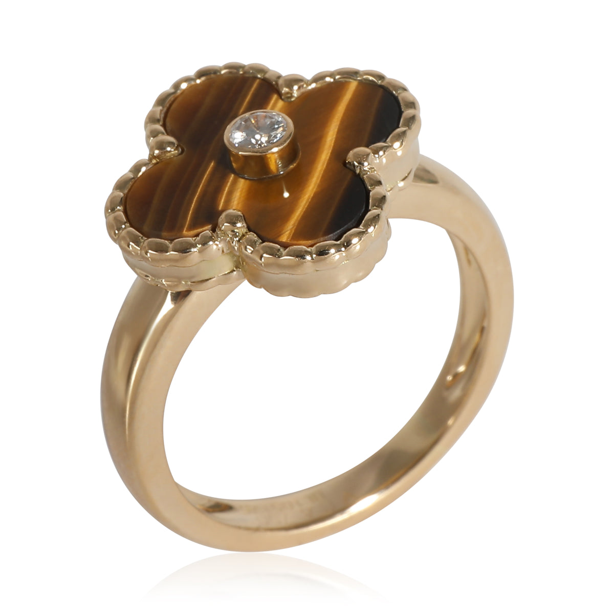 Alhambra Tigers Eye Ring in 18k Yellow Gold 0.05 CTW