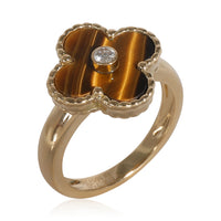 Alhambra Tigers Eye Ring in 18k Yellow Gold 0.05 CTW