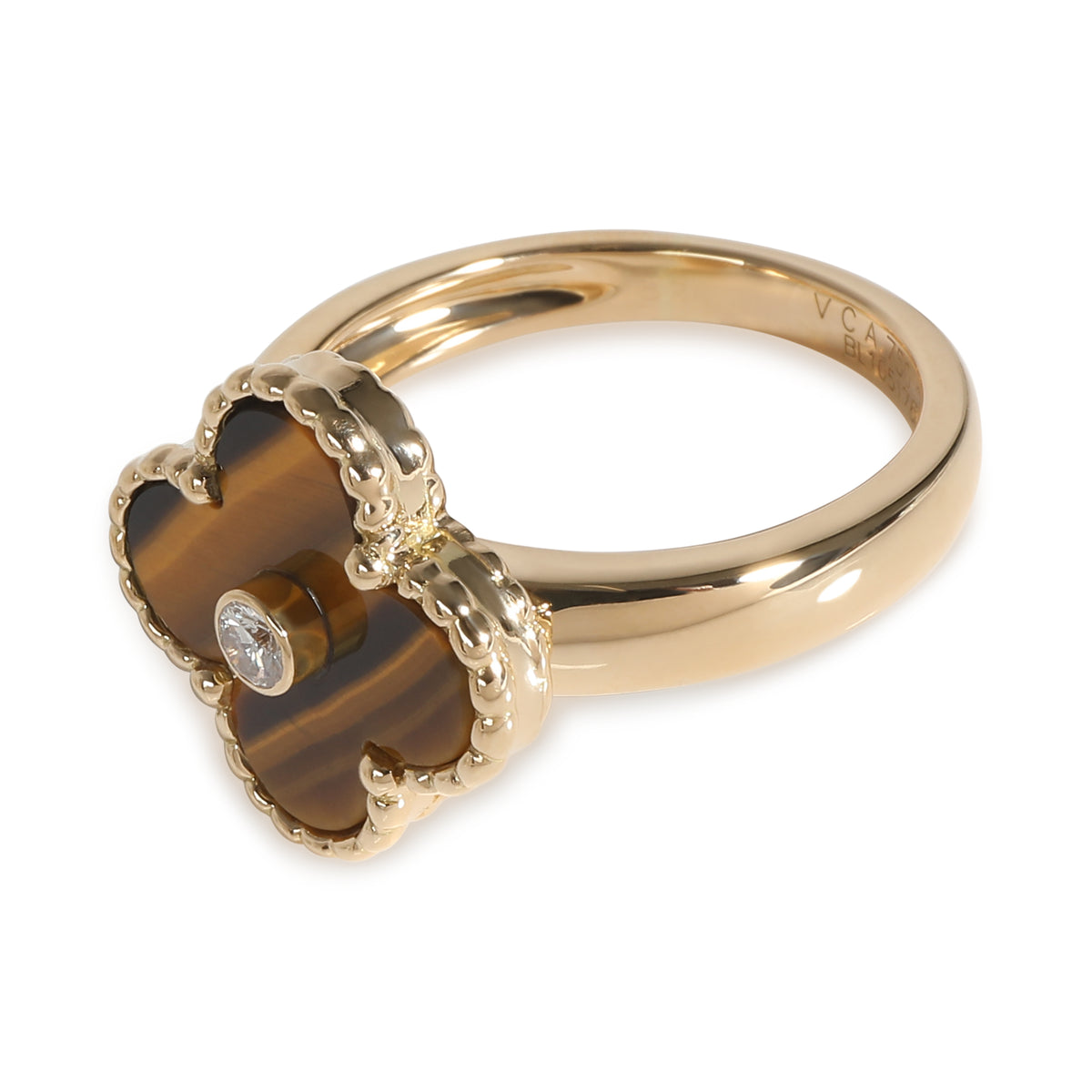 Alhambra Tigers Eye Ring in 18k Yellow Gold 0.05 CTW