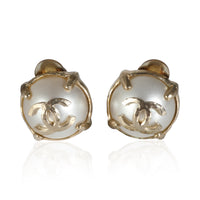 2014 Faux Pearl CC Earrings in  Gold Plated