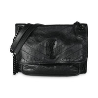 Black Matelassé Crinkled Calfskin Medium Niki Bag