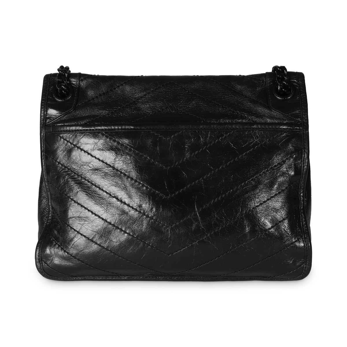 Black Matelassé Crinkled Calfskin Medium Niki Bag