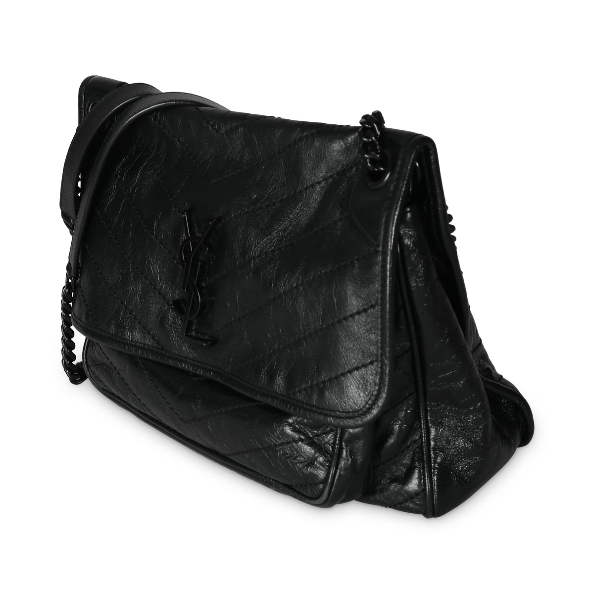 Black Matelassé Crinkled Calfskin Medium Niki Bag