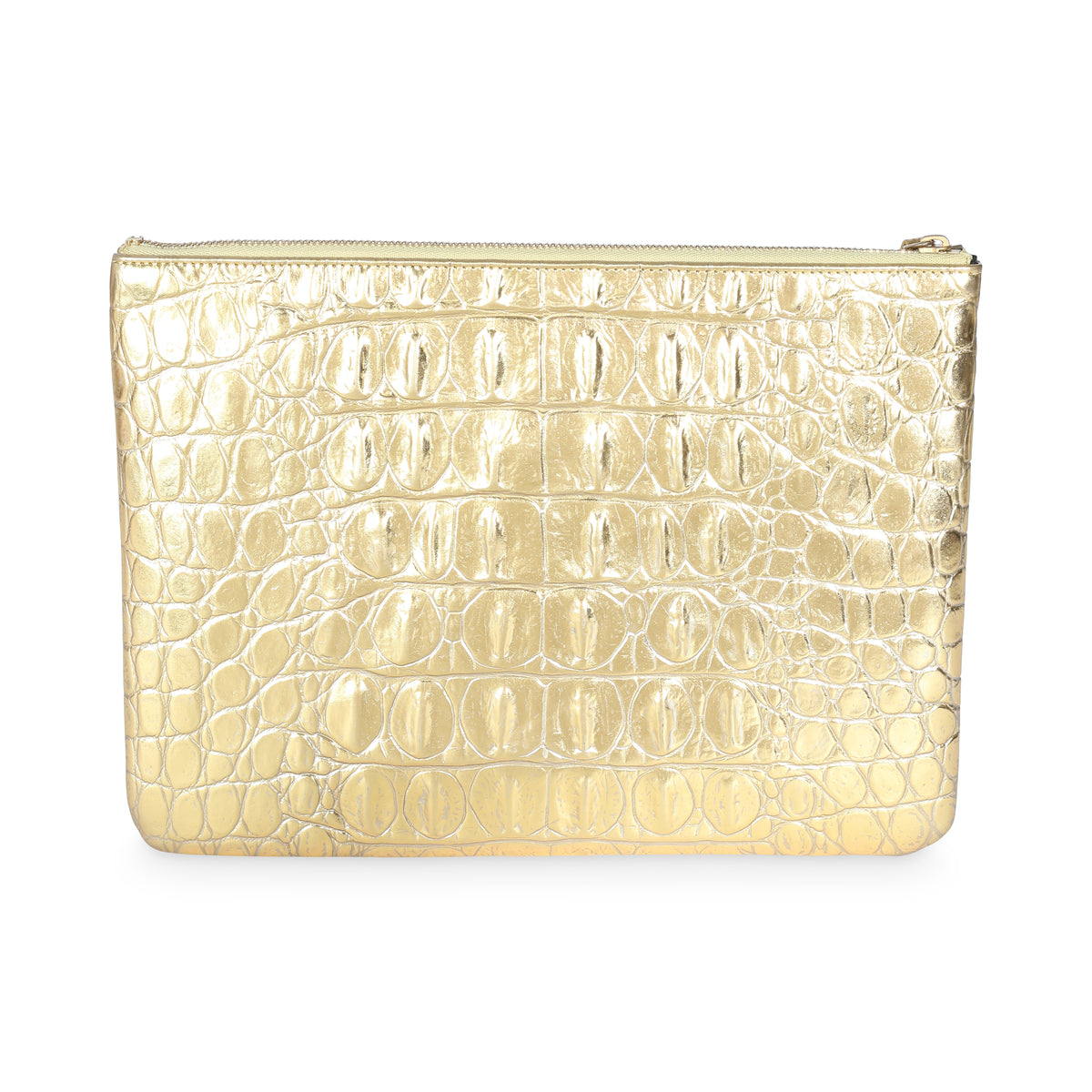 Gold Metallic Crocodile Embossed Calfskin Medium O Case Clutch