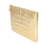 Gold Metallic Crocodile Embossed Calfskin Medium O Case Clutch