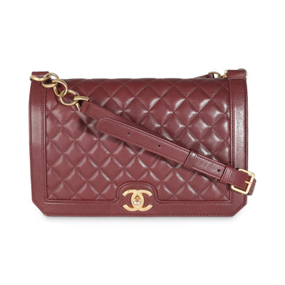 Burgundy Quilted Lambskin Large Flap Bag