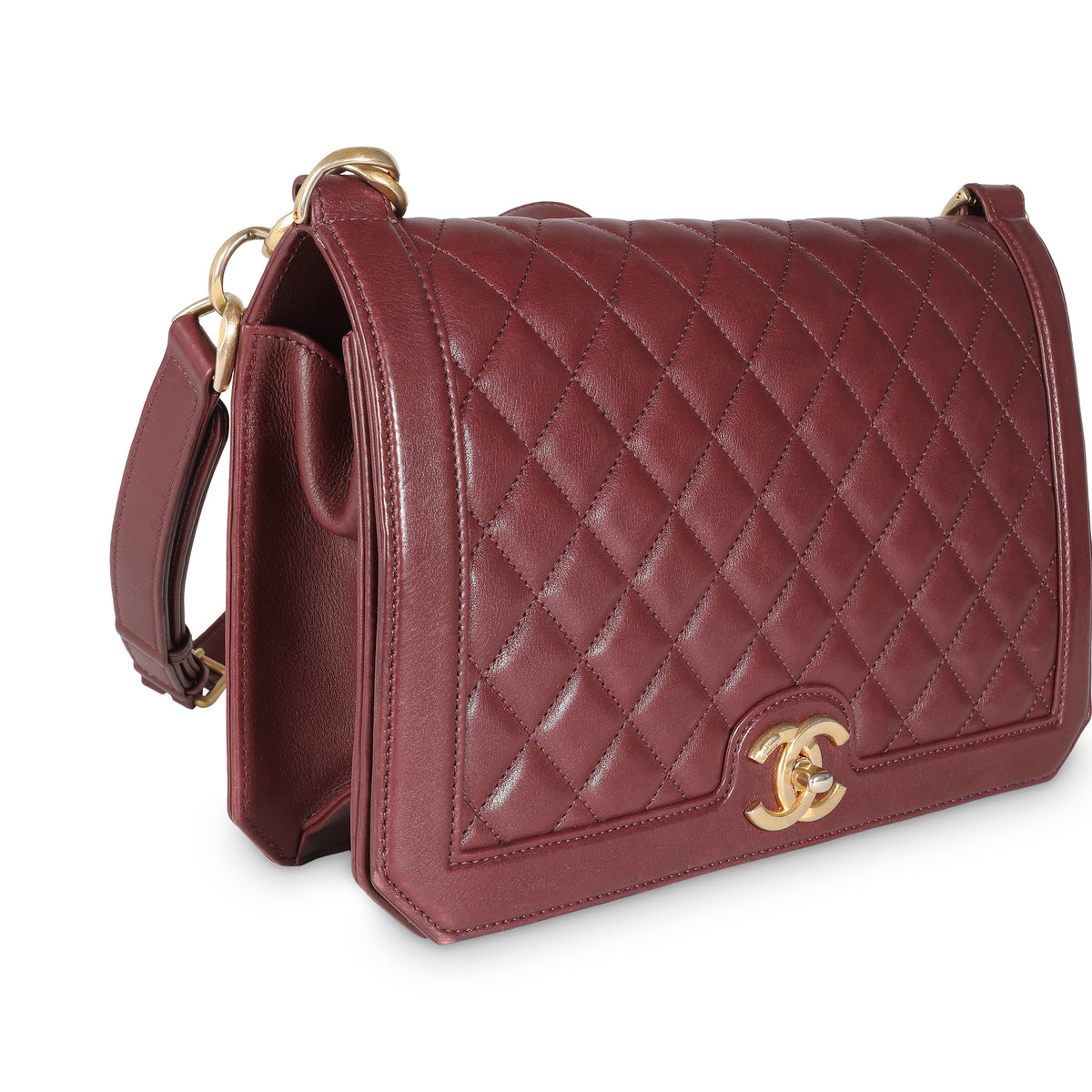 Burgundy Quilted Lambskin Large Flap Bag