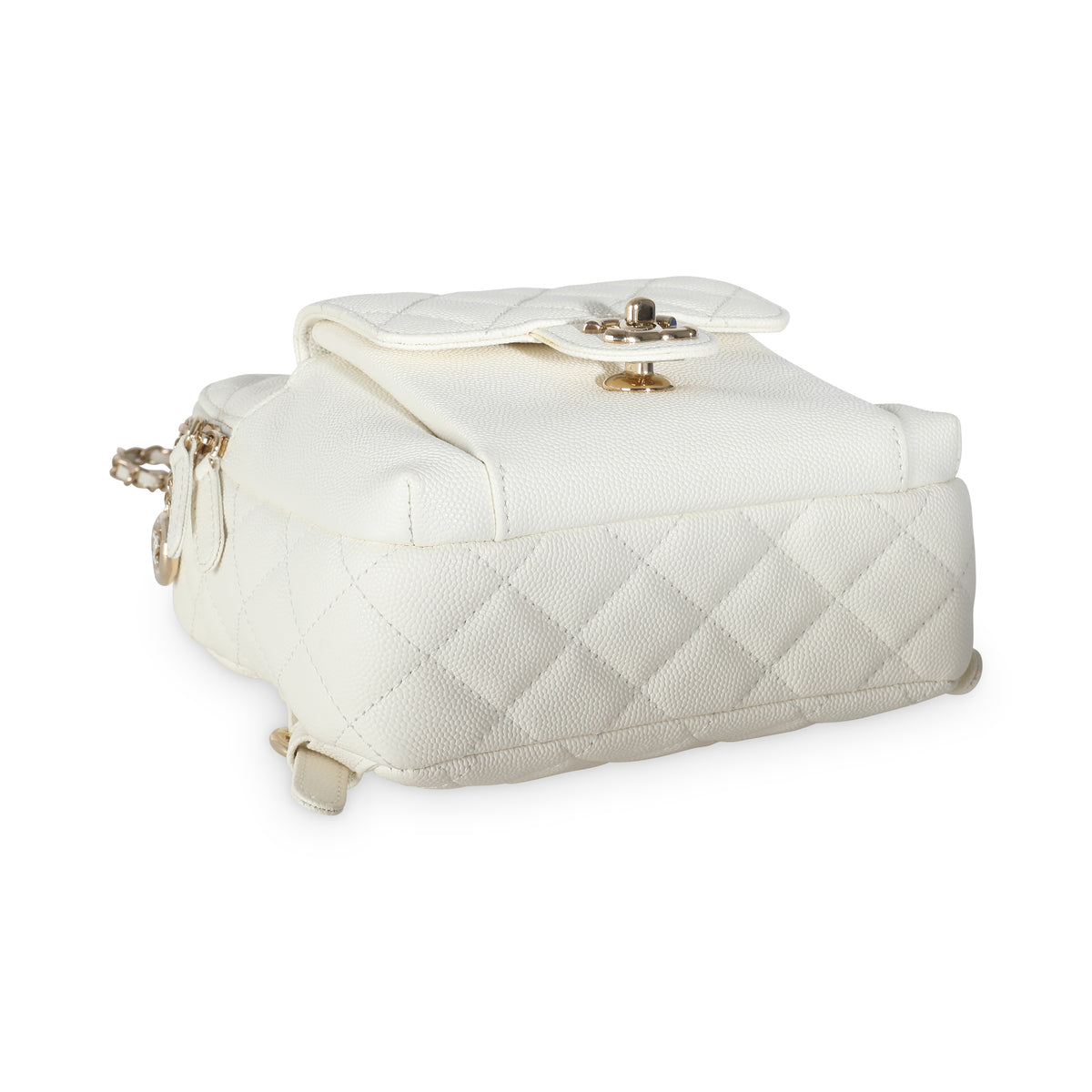Chanel White Quilted Caviar Small CC Day Backpack Handbag Handbag clasp