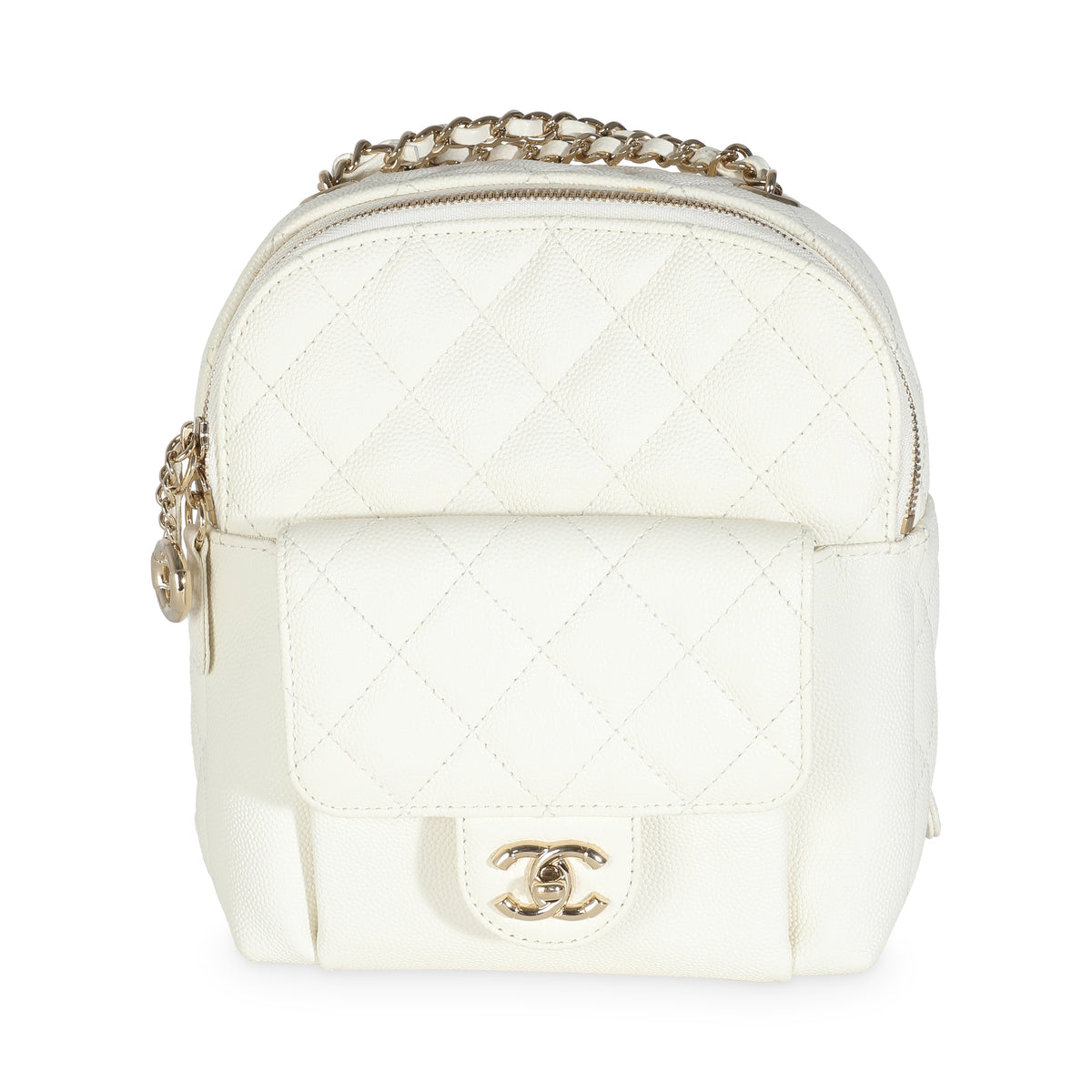 Chanel White Quilted Caviar Small CC Day Backpack Handbag Handbag fv