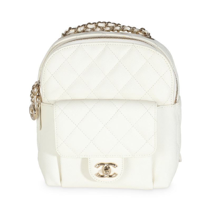 Chanel White Quilted Caviar Small CC Day Backpack Handbag Handbag fv