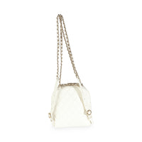 Chanel White Quilted Caviar Small CC Day Backpack Handbag Handbag stamp