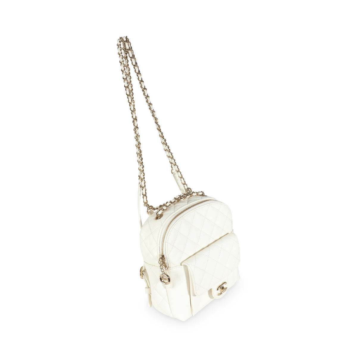 White Quilted Caviar Small CC Day Backpack