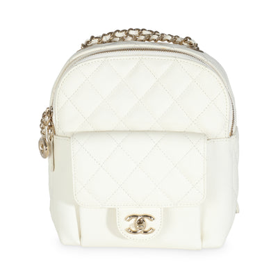 White Quilted Caviar Small CC Day Backpack Handbag