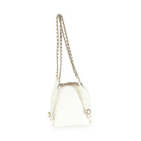 White Quilted Caviar Small CC Day Backpack