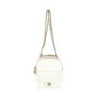 White Quilted Caviar Small CC Day Backpack Handbag