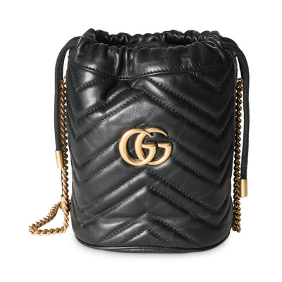 Black Calfskin Matelasse Mini GG Marmont Bucket Bag