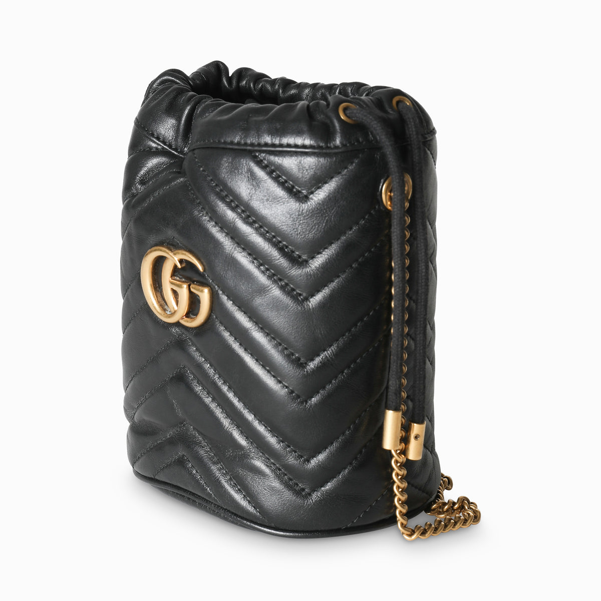 Black Calfskin Matelasse Mini GG Marmont Bucket Bag