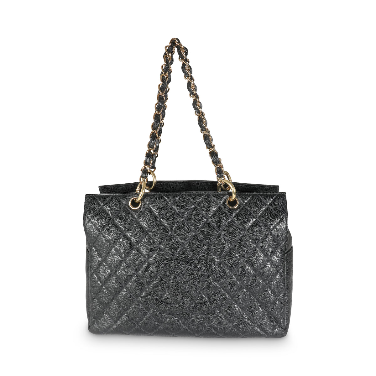 Black Quilted Caviar Grand Shopper Tote