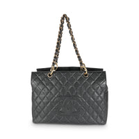 Black Quilted Caviar Grand Shopper Tote