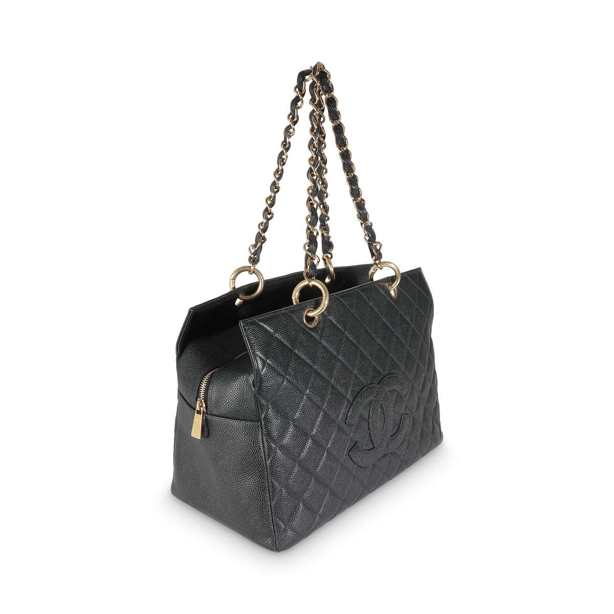 Black Quilted Caviar Grand Shopper Tote