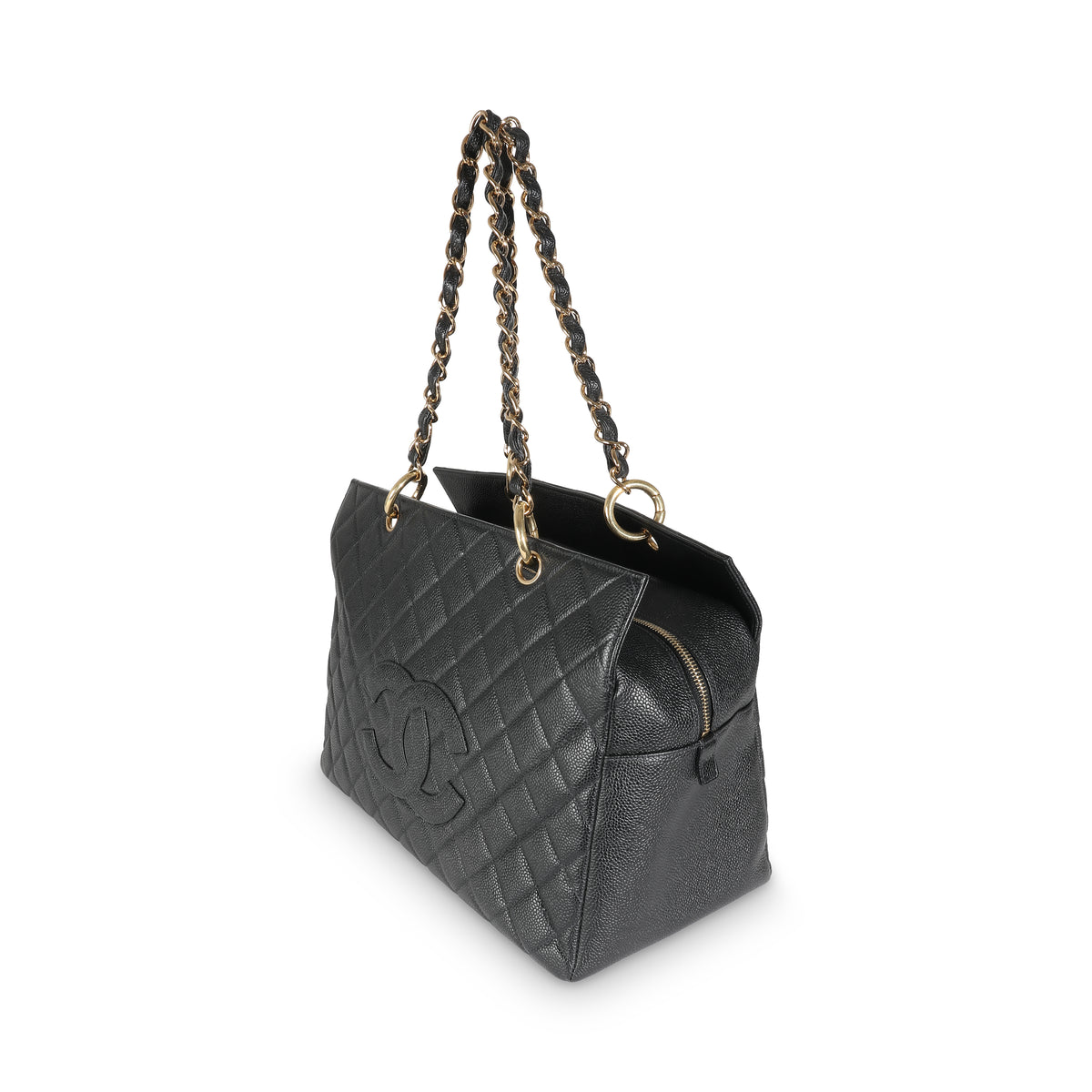 Black Quilted Caviar Grand Shopper Tote