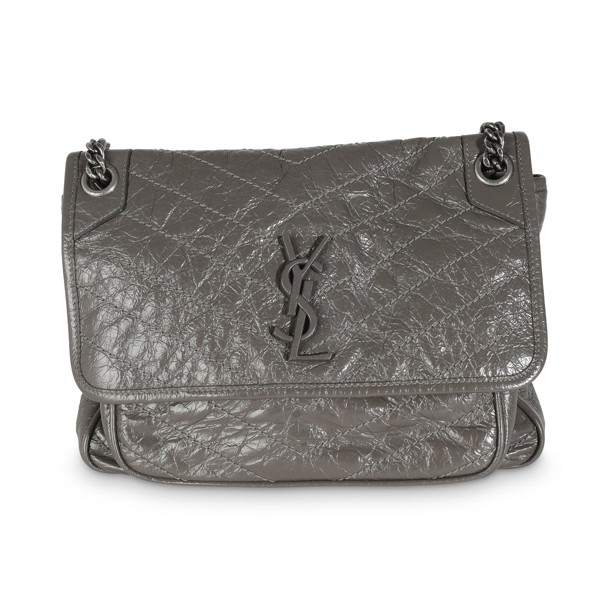 Storm Crinkled Calfskin Matelasse Medium Niki Chain Satchel