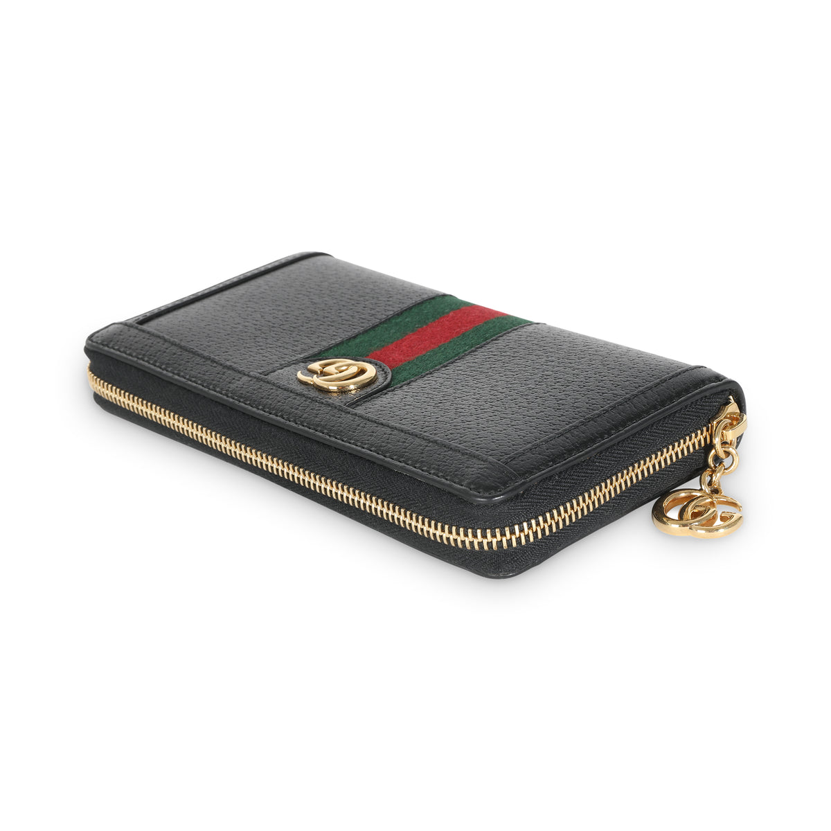 Black Calfskin Web Zip Around Ophidia Wallet