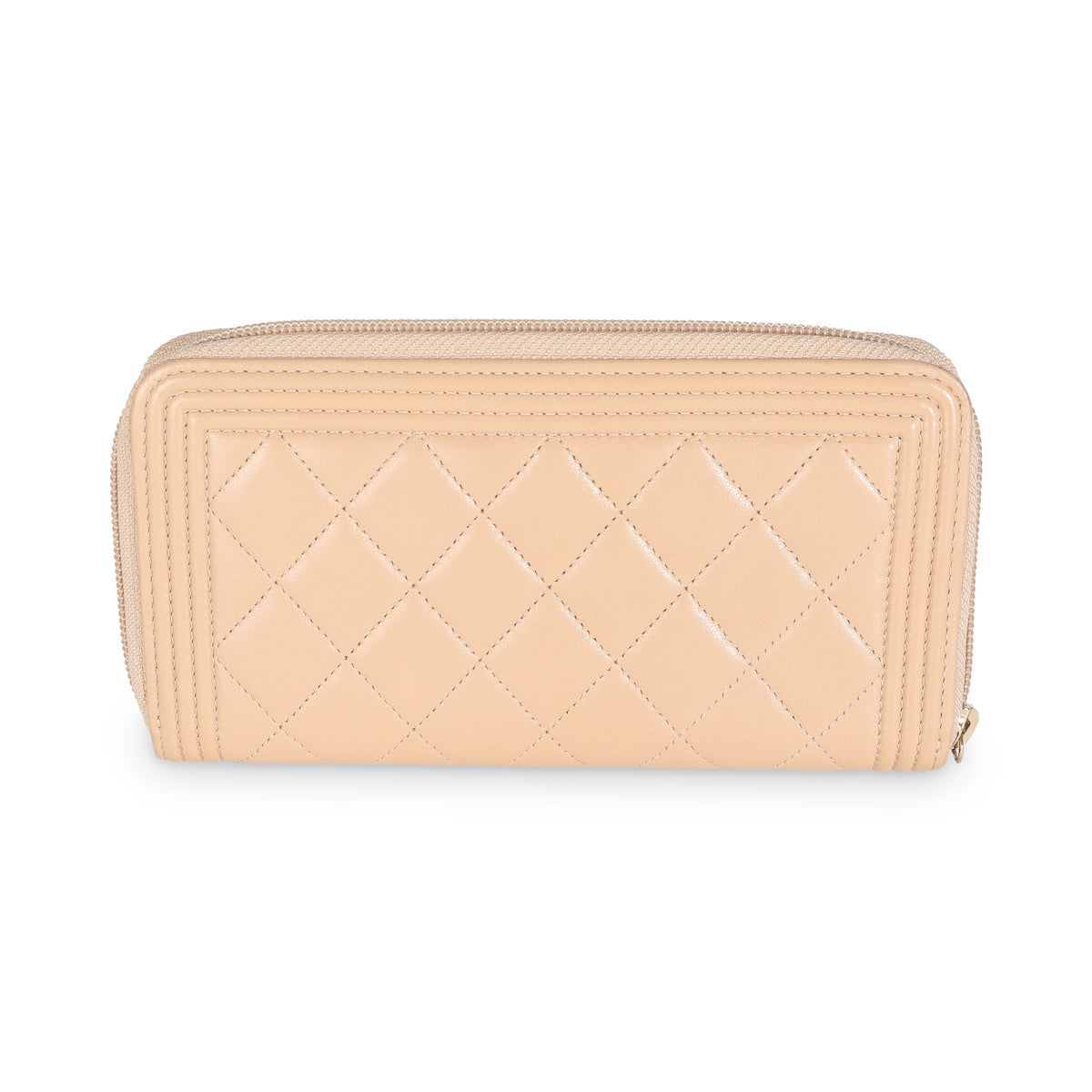 Beige Quilted Lambskin Zip Around Boy Wallet