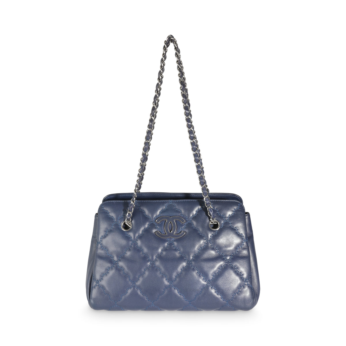 Navy Calfskin Double Stitch Small Hamptons Tote