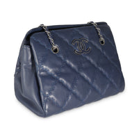 Navy Calfskin Double Stitch Small Hamptons Tote