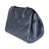 Navy Calfskin Double Stitch Small Hamptons Tote