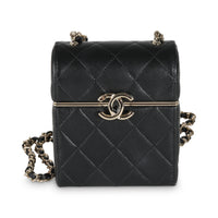 Chanel 23C Black Quilted Lambskin Box Chain Vanity Handbag fv