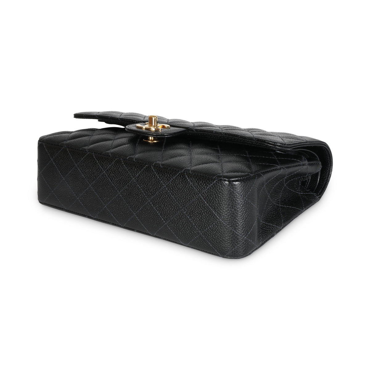 24K Black Quilted Medium Classic Double Flap Bag