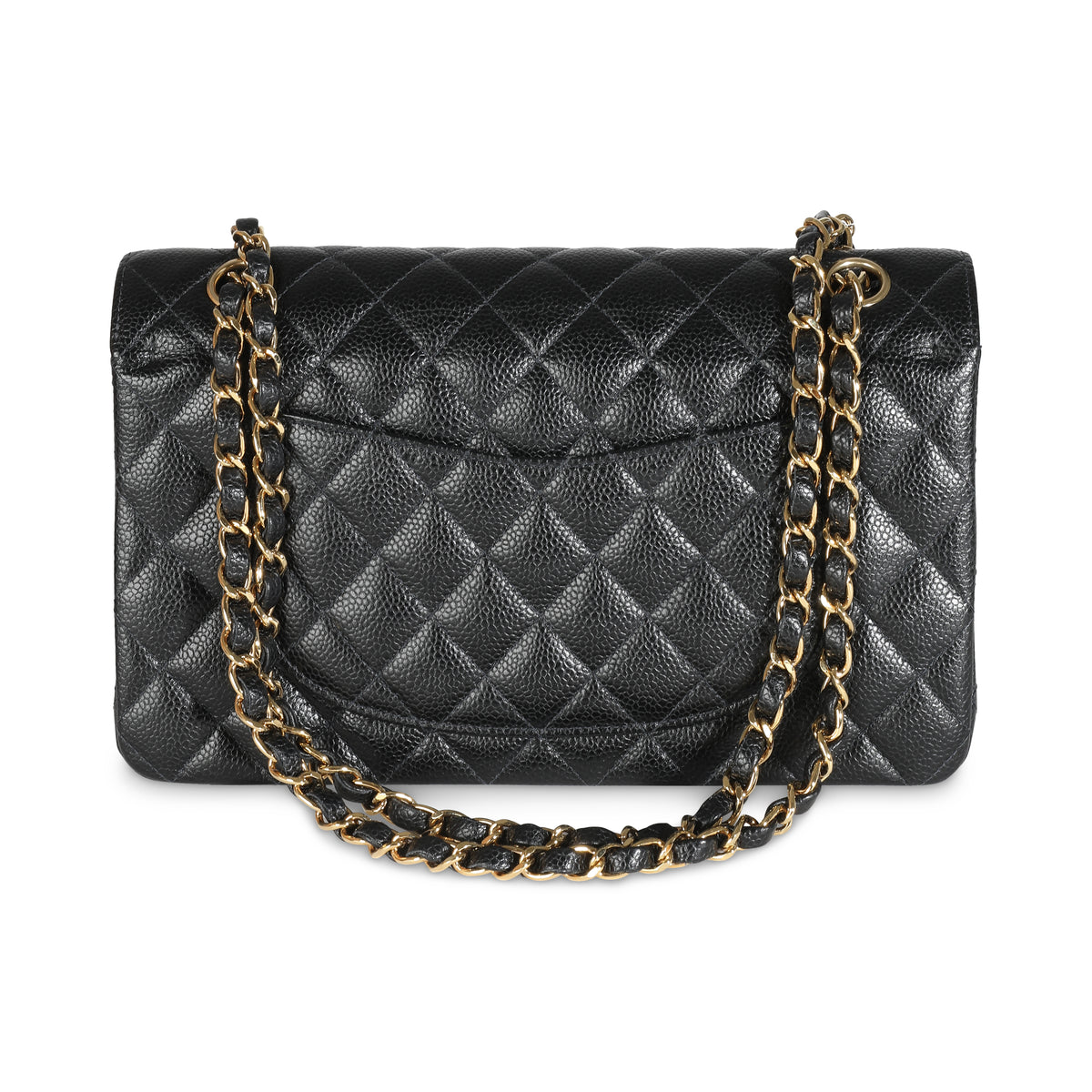 24K Black Quilted Caviar Medium Classic Double Flap Bag