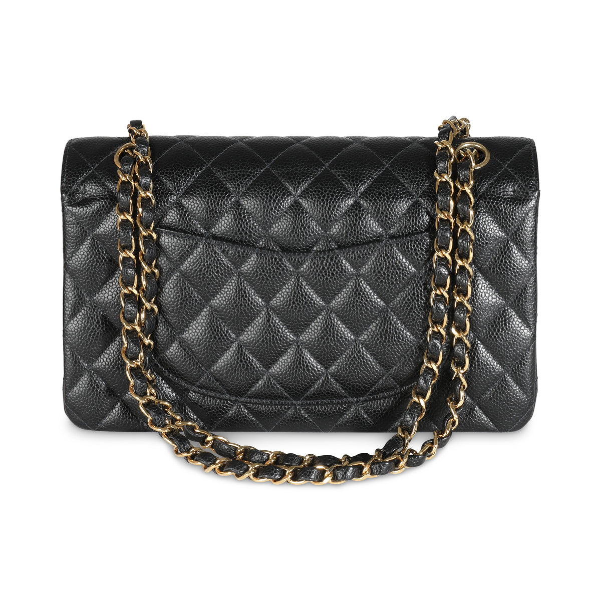 24K Black Quilted Medium Classic Double Flap Bag