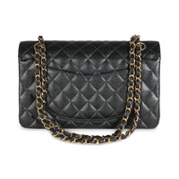 24K Black Quilted Medium Classic Double Flap Bag