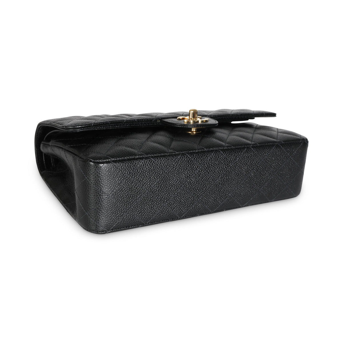 24K Black Quilted Medium Classic Double Flap Bag