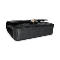 24K Black Quilted Medium Classic Double Flap Bag