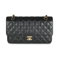 24K Black Quilted Medium Classic Double Flap Bag