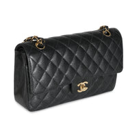 24K Black Quilted Medium Classic Double Flap Bag