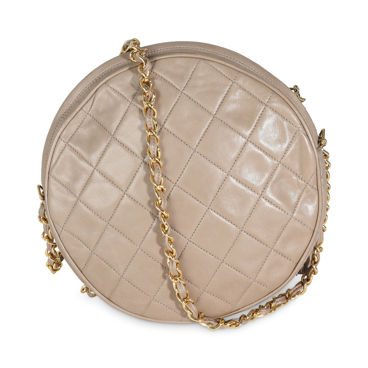 Beige Quilted Lambskin Round Tassel Chain Bag