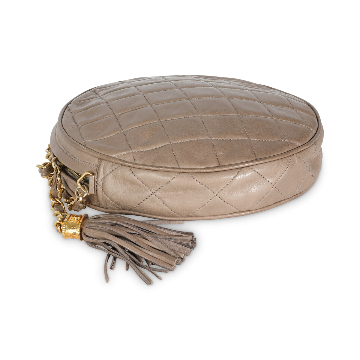 Beige Quilted Lambskin Round Tassel Chain Bag