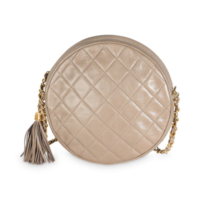 Beige Quilted Lambskin Round Tassel Chain Bag