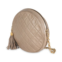 Beige Quilted Lambskin Round Tassel Chain Bag