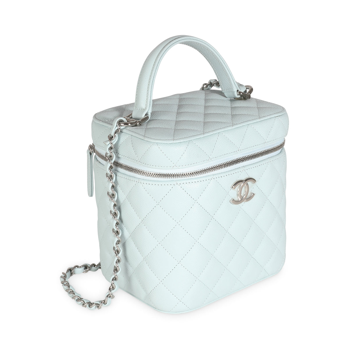 Blue Quilted Caviar Top Handle Vanity Case