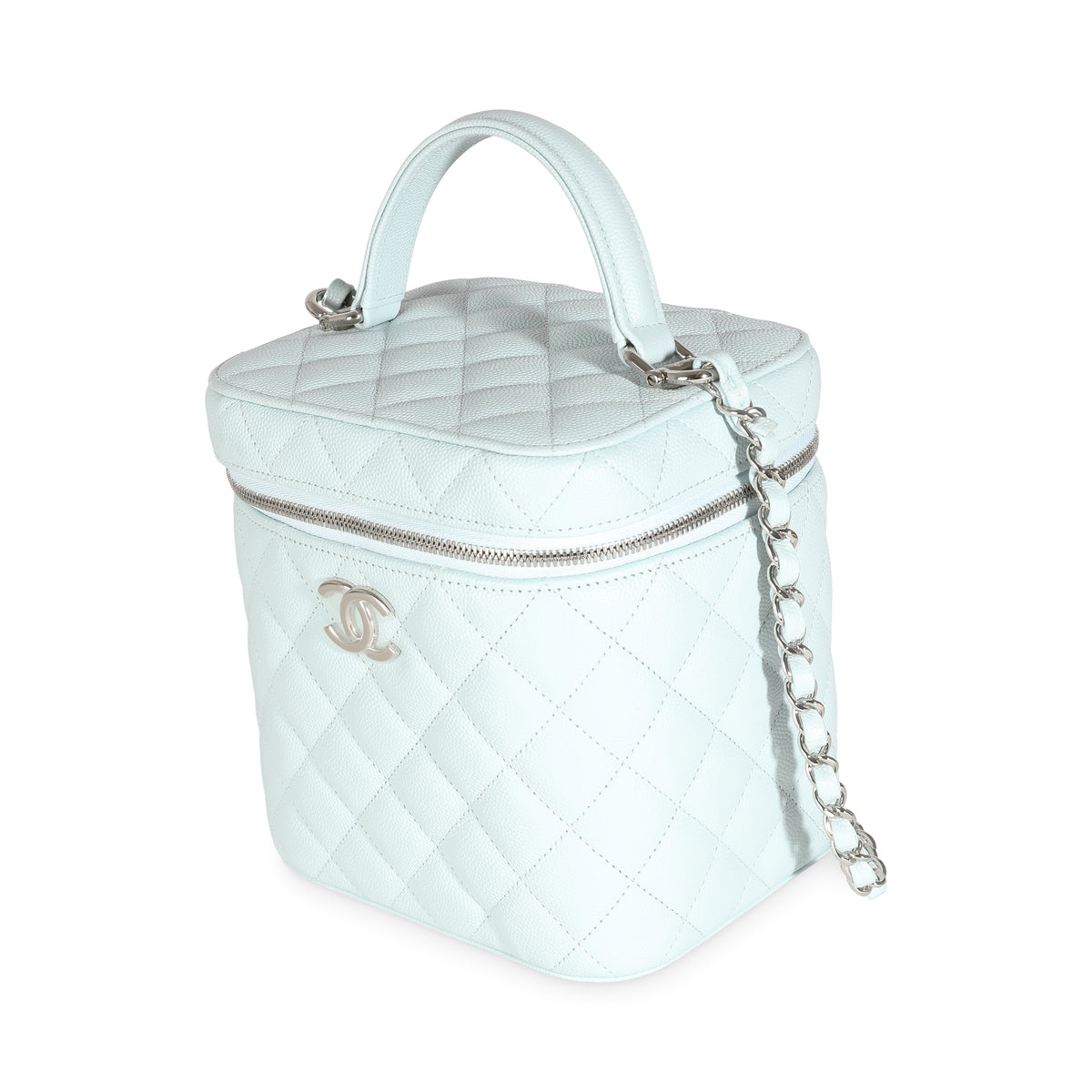 Blue Quilted Caviar Top Handle Vanity Case