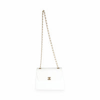 24K White Caviar Trapezoid Flap Bag