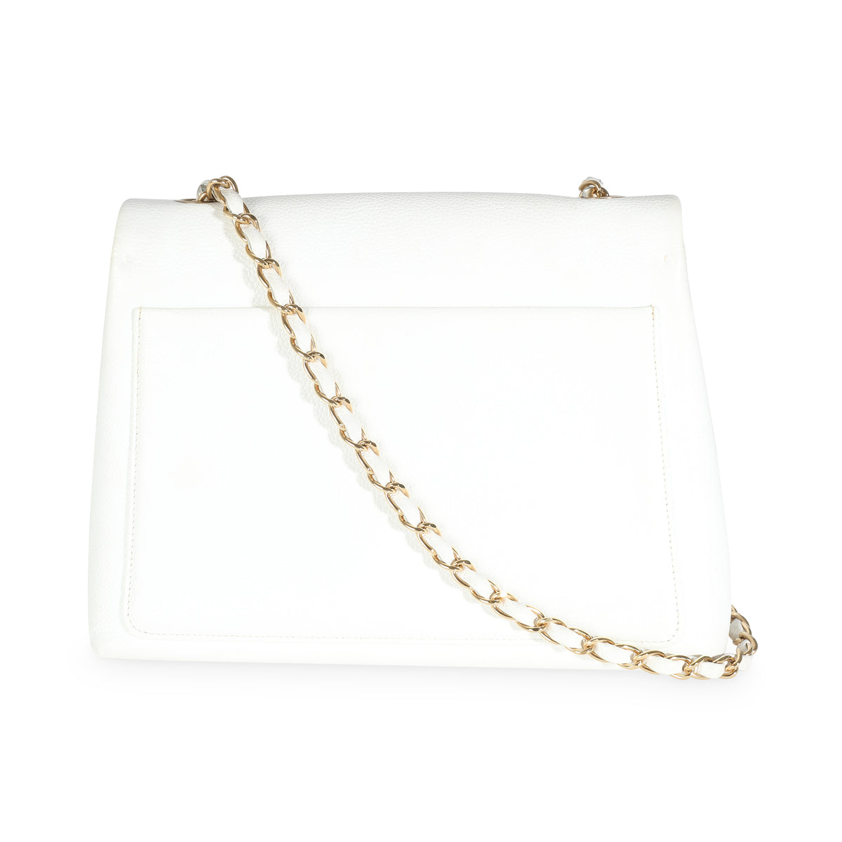 24K White Caviar Trapezoid Flap Bag